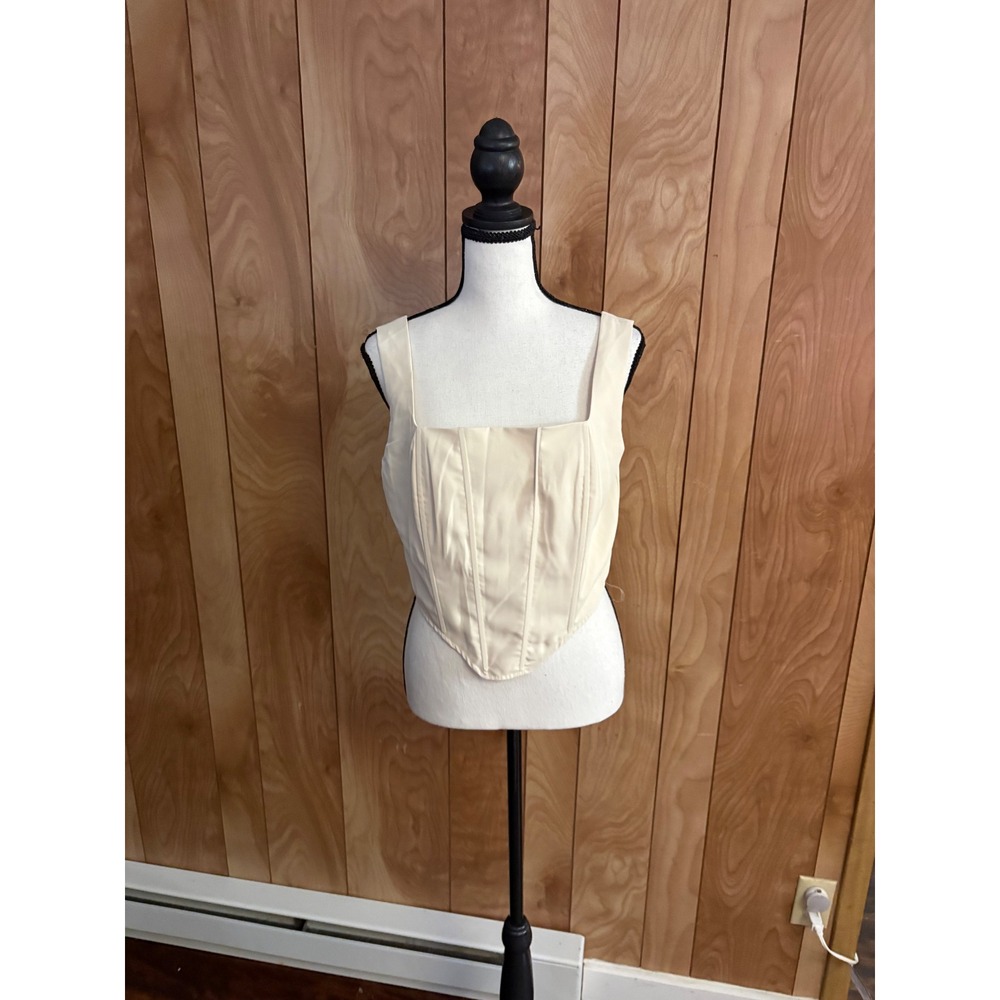Fashion Nova Karol Corset Top Cream Boned Bodice Square Neck Size Medium NEW